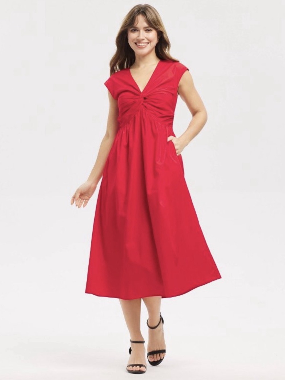 A New Day Women's Twist-Front Midi Dress Red NWT
